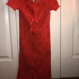 Orange And Polka Dot Ruched Mini Dress